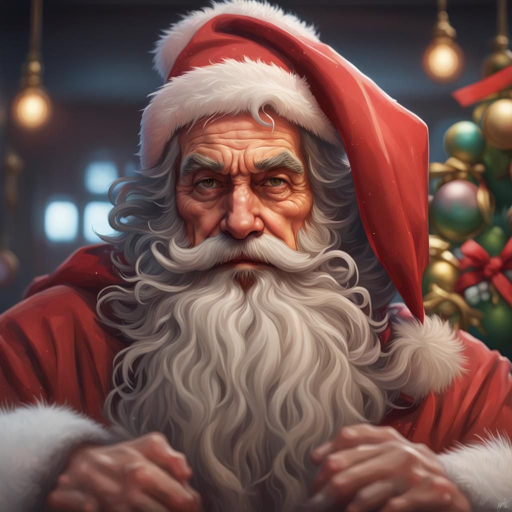 Santa Claus Portrait with Toys in Art Nouveau Style