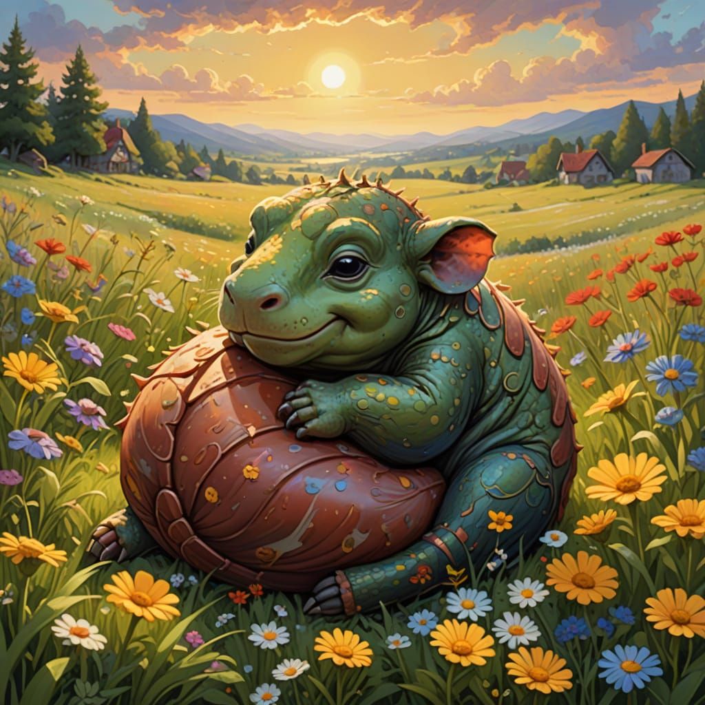 Meatlug the Gronckle Napping in a Wildflower Meadow