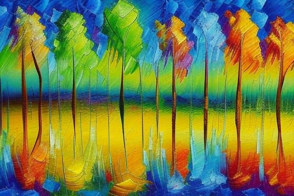 Rainbow Trees in Expressionist Impasto Style