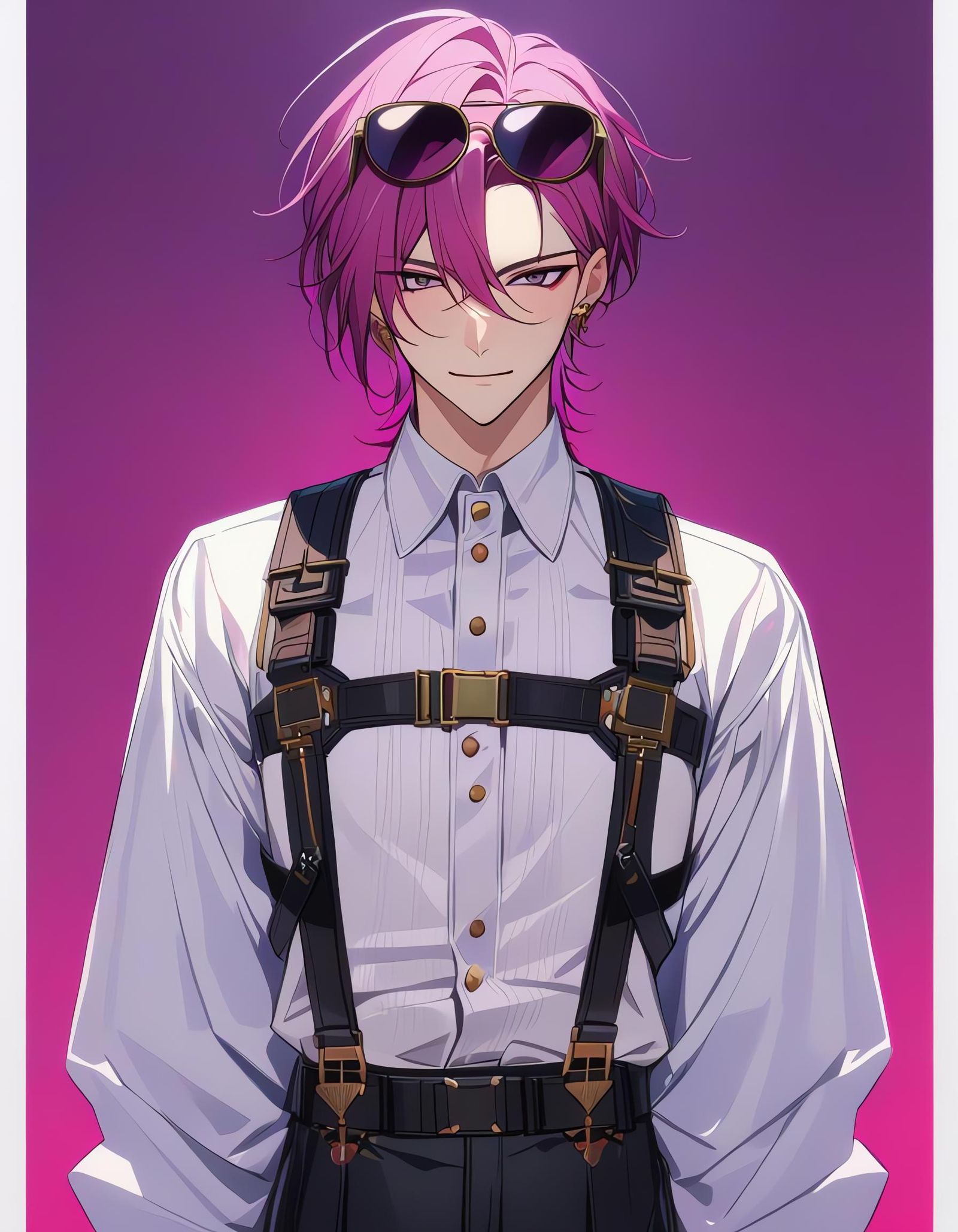 Magenta Bishounen with Pince-Nez in Cowboy Shot