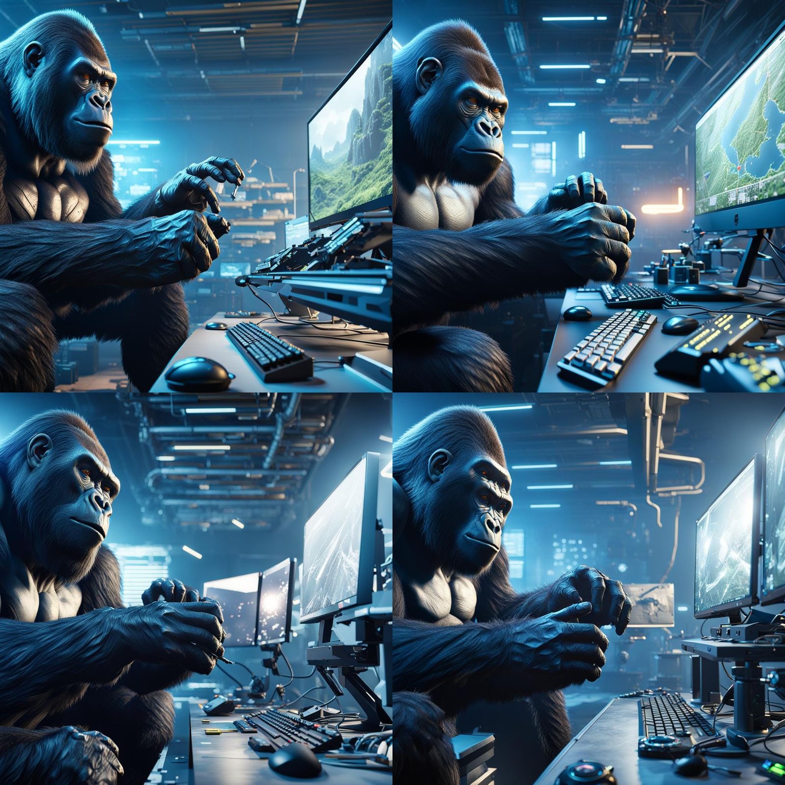 Gorilla Hacker in 3D Game Cinematic Style