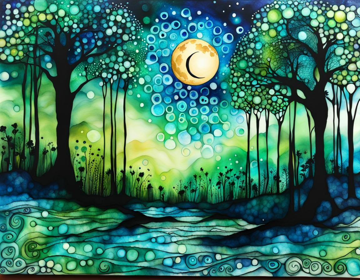 Dreamy Fairy Forest in Alcohol Ink Style