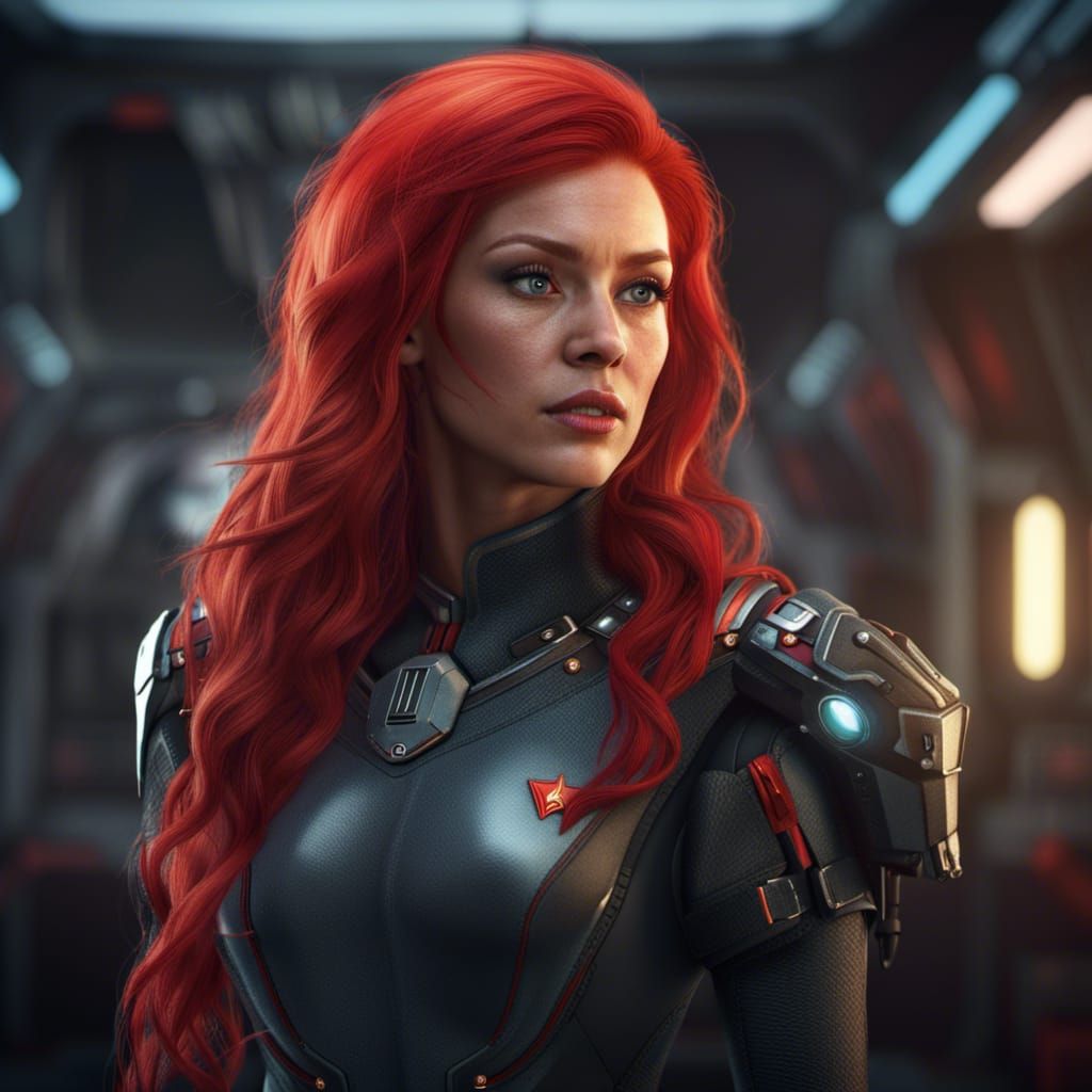 Starfleet Officer with Red Hair in Detailed Matte Painting