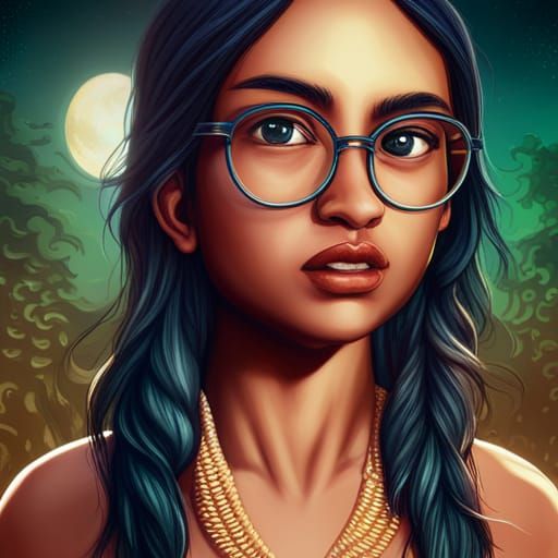 Indian Girl with Glasses: Detailed Fantasy Art