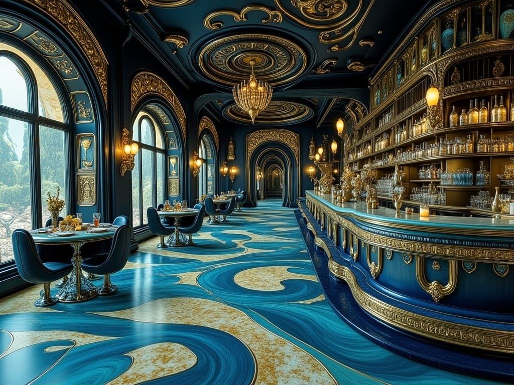 Futuristic Alien Restaurant in Hyperrealistic Coffee Art Sty...