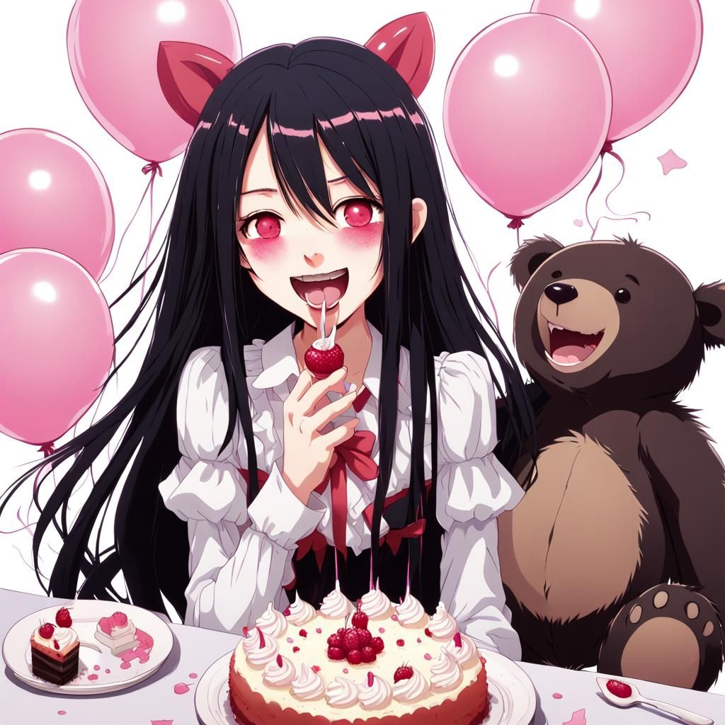 Anime Vampire Girl Celebrates with Cake