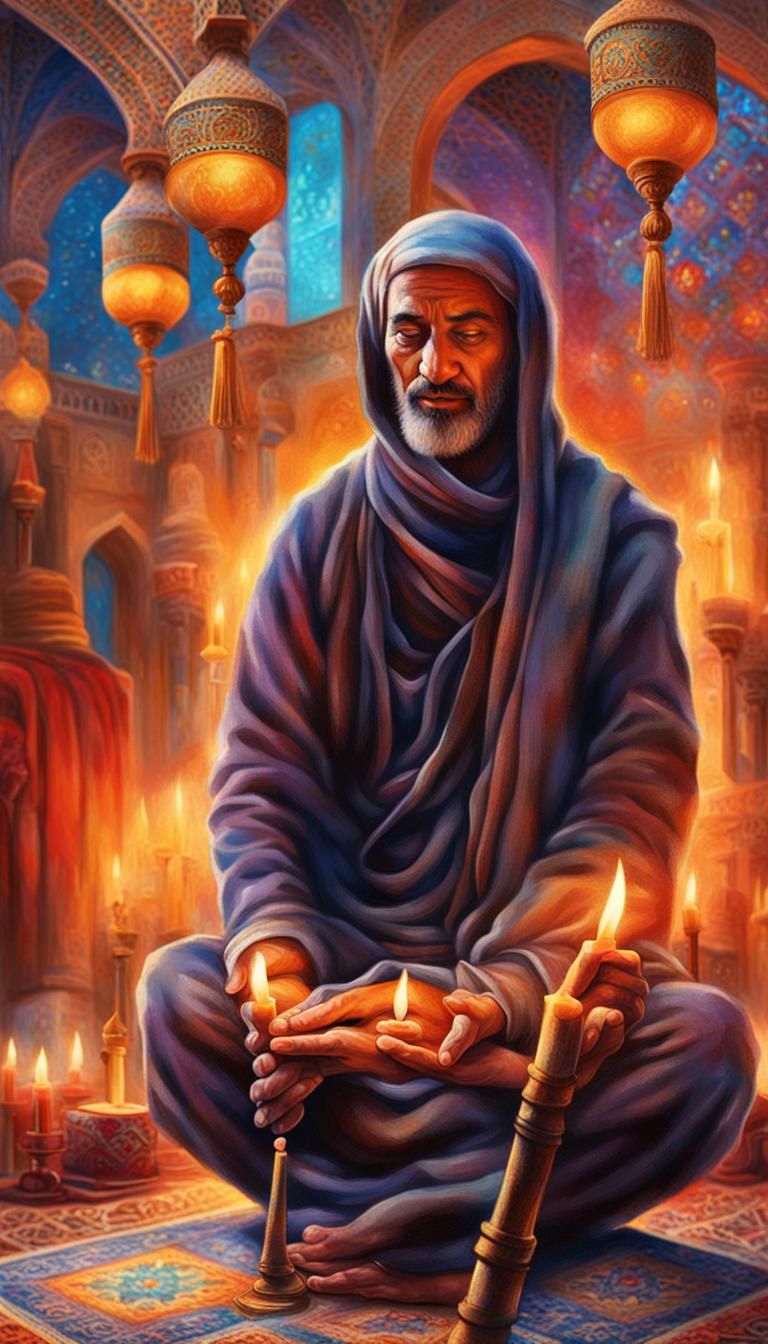 Arab Monk Meditation in Middle Eastern Market