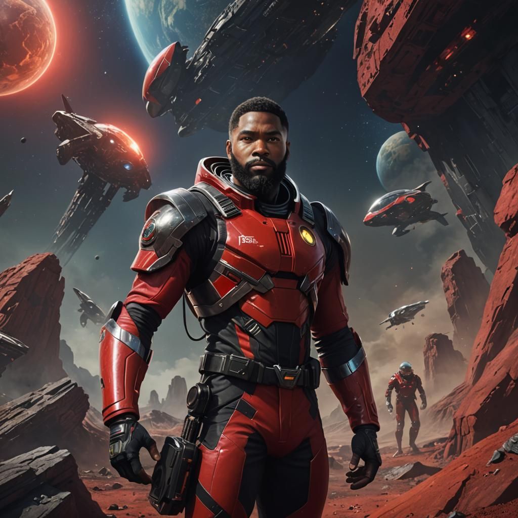 Black Space Ranger in Red Suit: Matte Painting