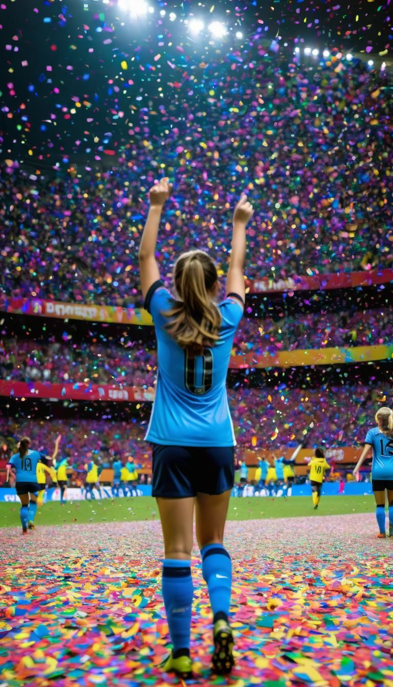 Women's Soccer Team Celebrates Victory with Confetti