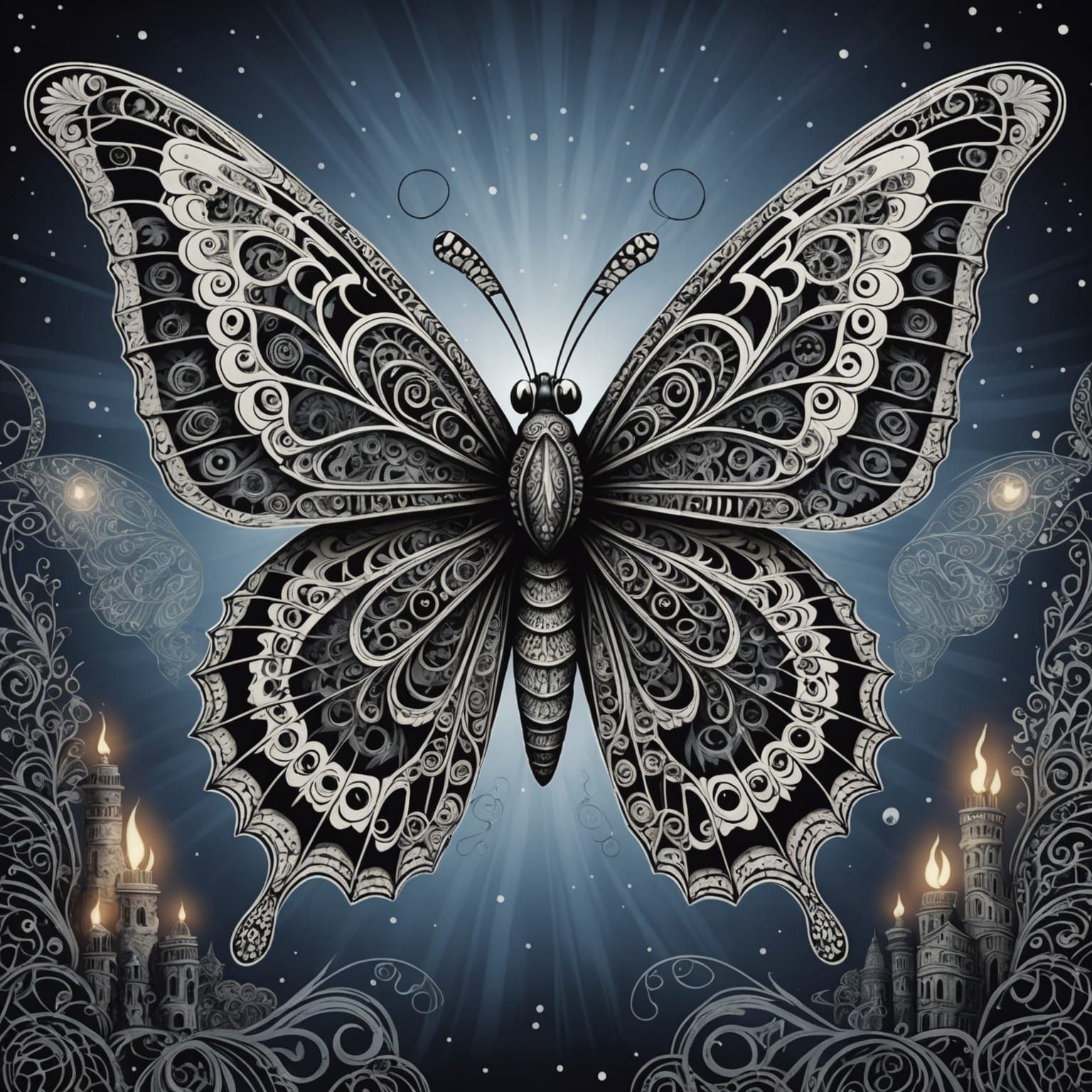 Zentangle Punk Butterfly in Munch Scream Style