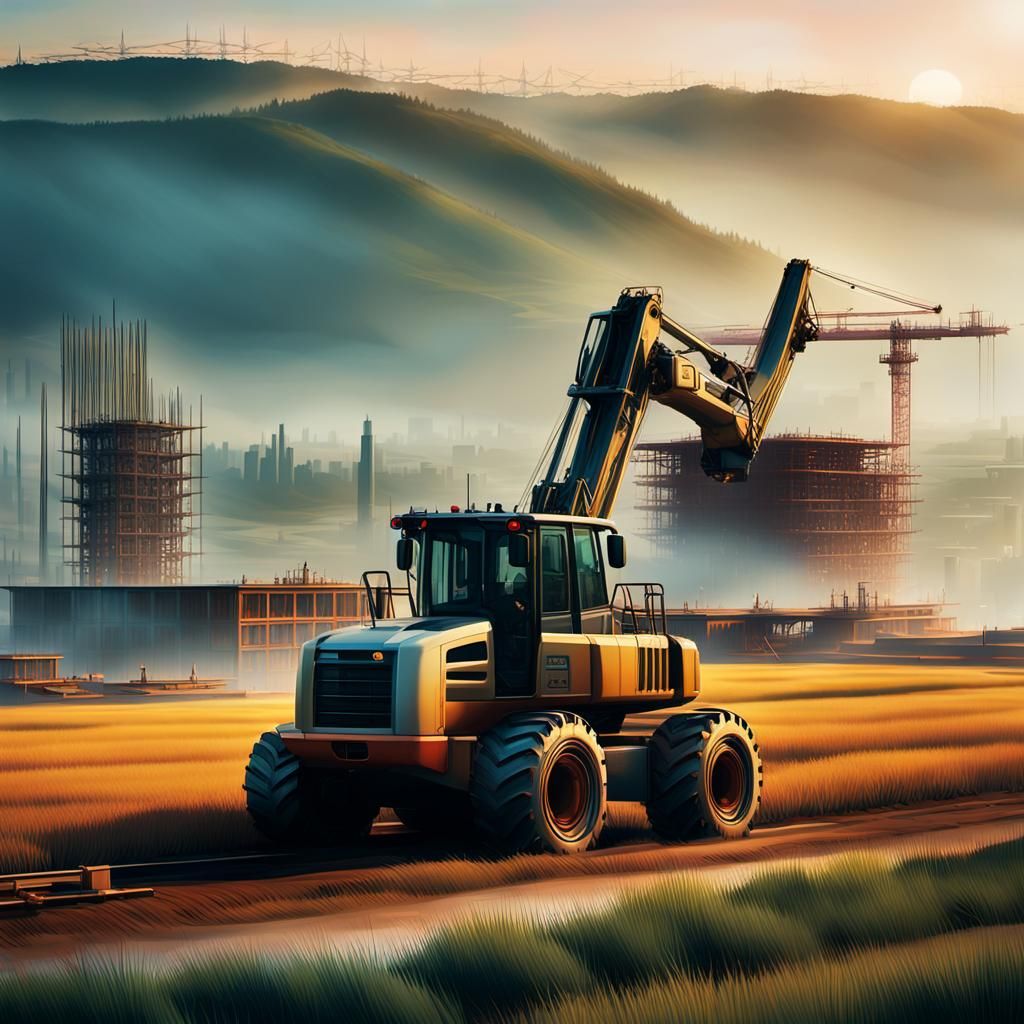 Futuristic Cityscape Construction in Vibrant Oil Painting