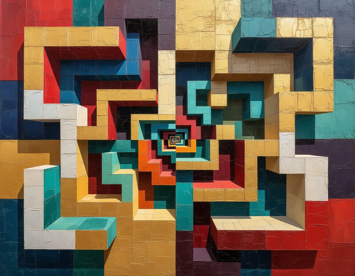 Abstract 3D Maze Painting with Textured Layers