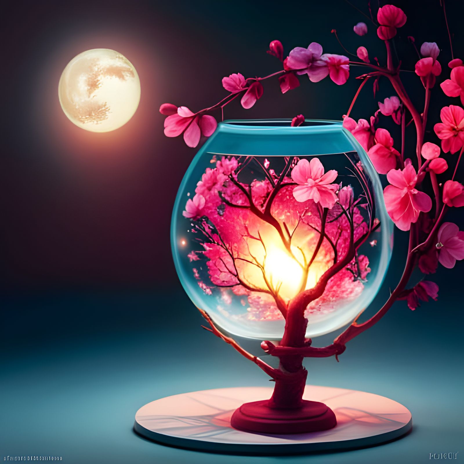 Cherry Blossom Tree in Jar: Cosmic Digital Art