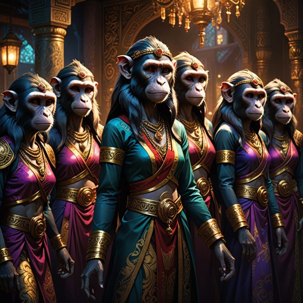 Anime Style Monkey Hybrid Wives Concept Art