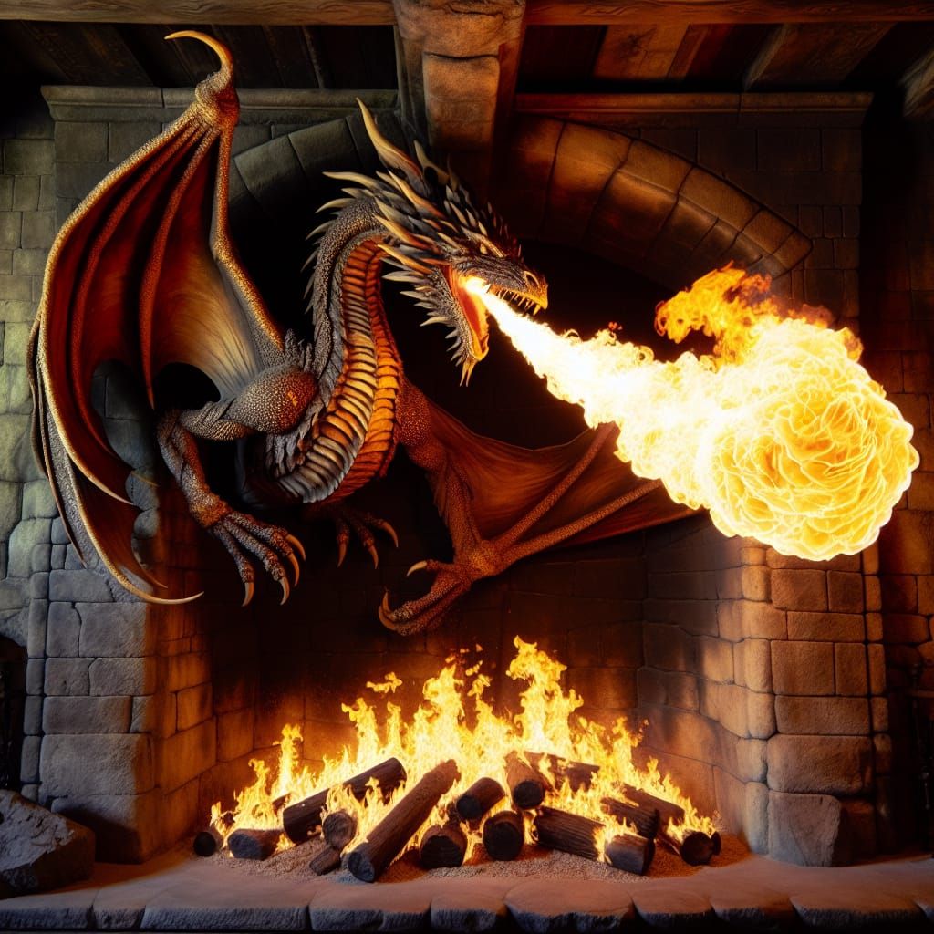 Fire Dragon Ignites Fireplace with Fiery Breath