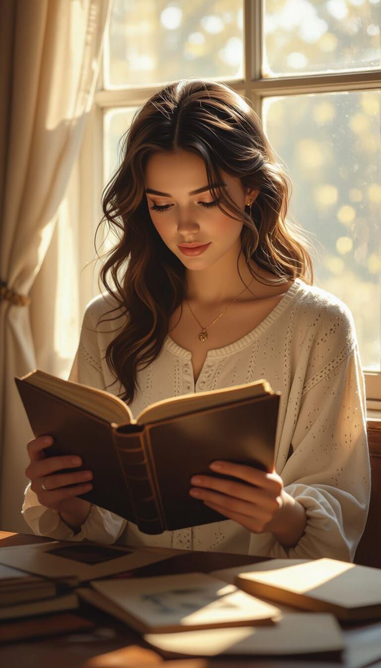 Nostalgic Photo Album Scene in Detailed Fantasy Art Style