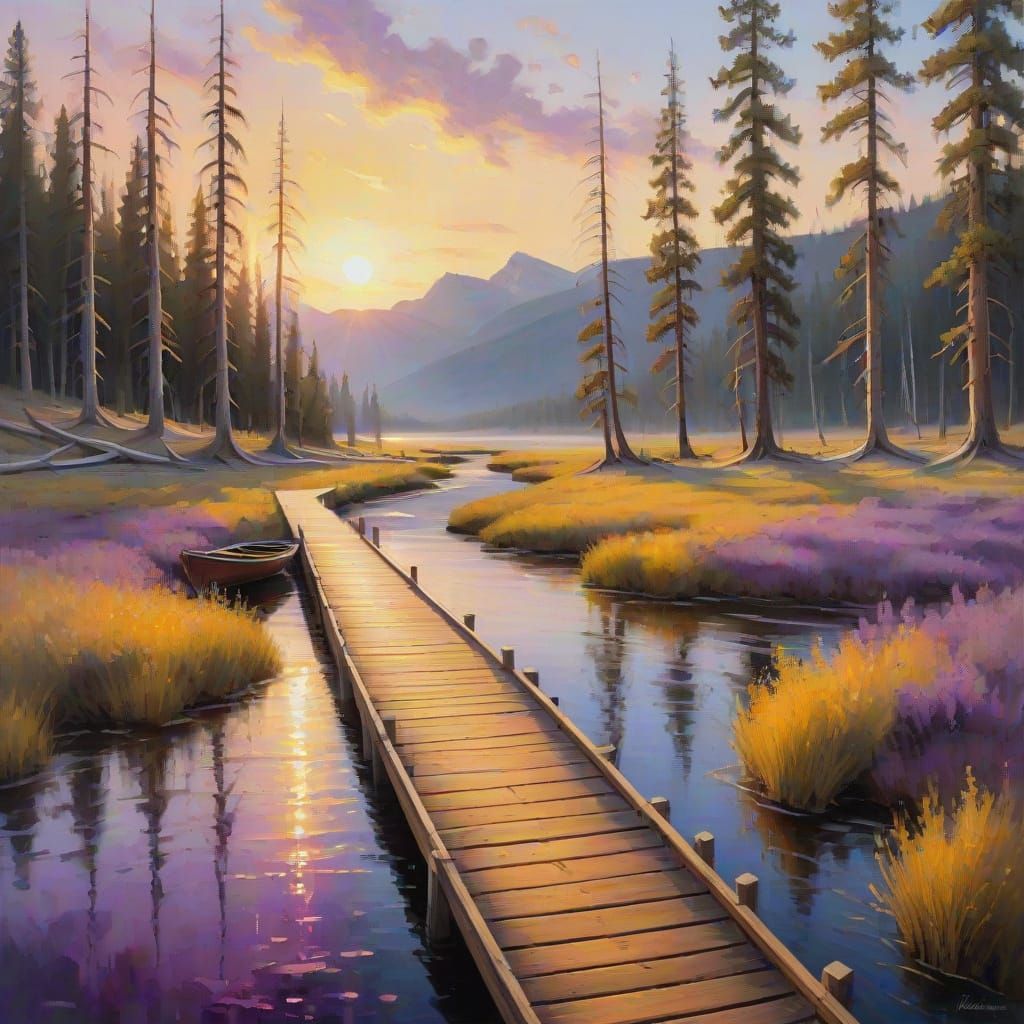 Impressionist Sunrise Over Yellowstone Park Landscape