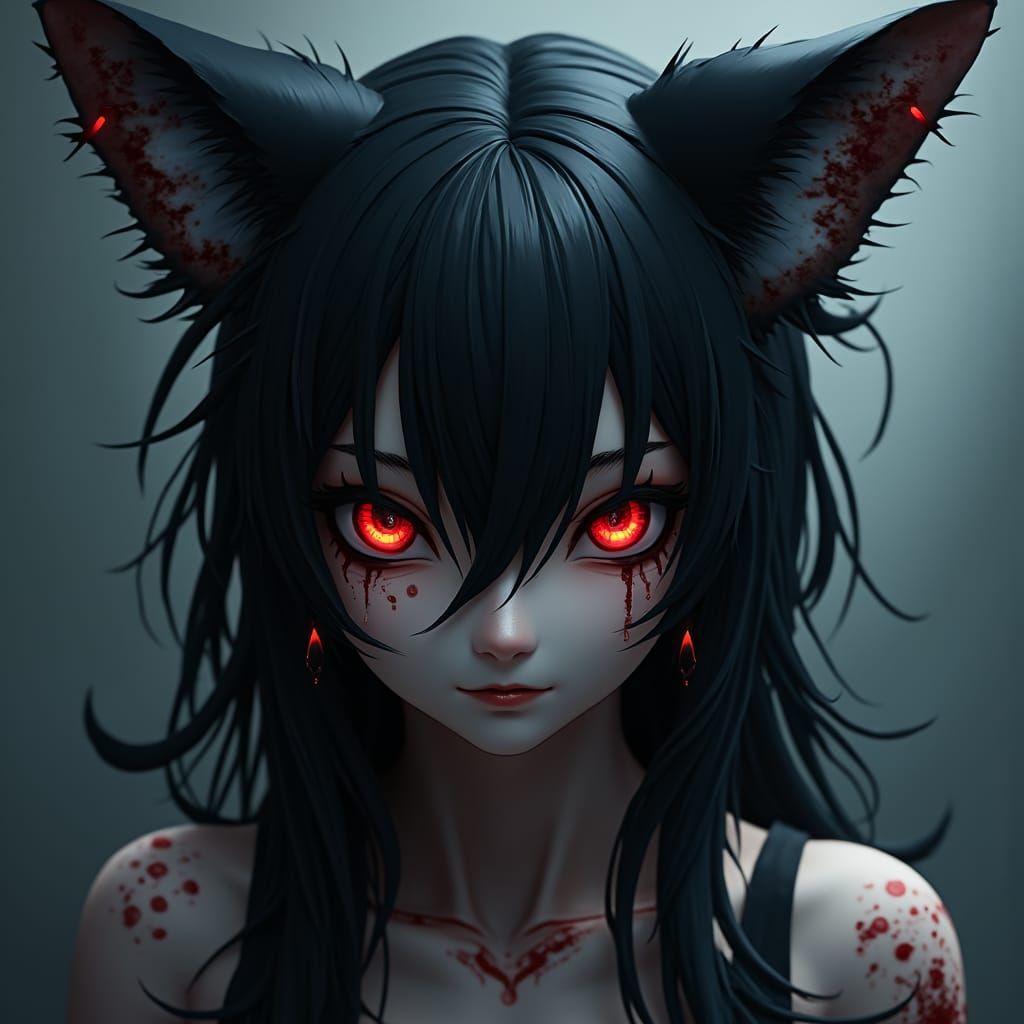 Eerie Anime Character with Fox Ears in 3D