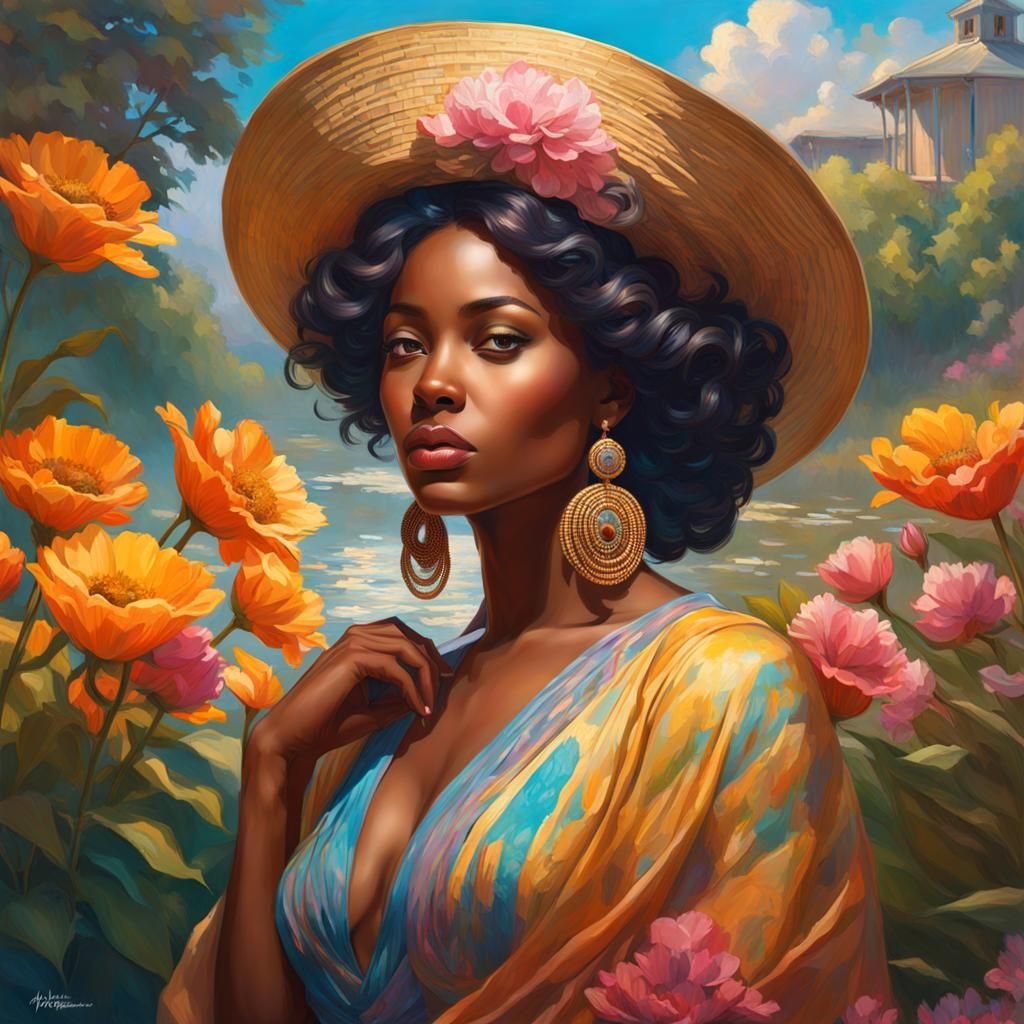 Beautiful Black Women Portrait in Impressionist Style