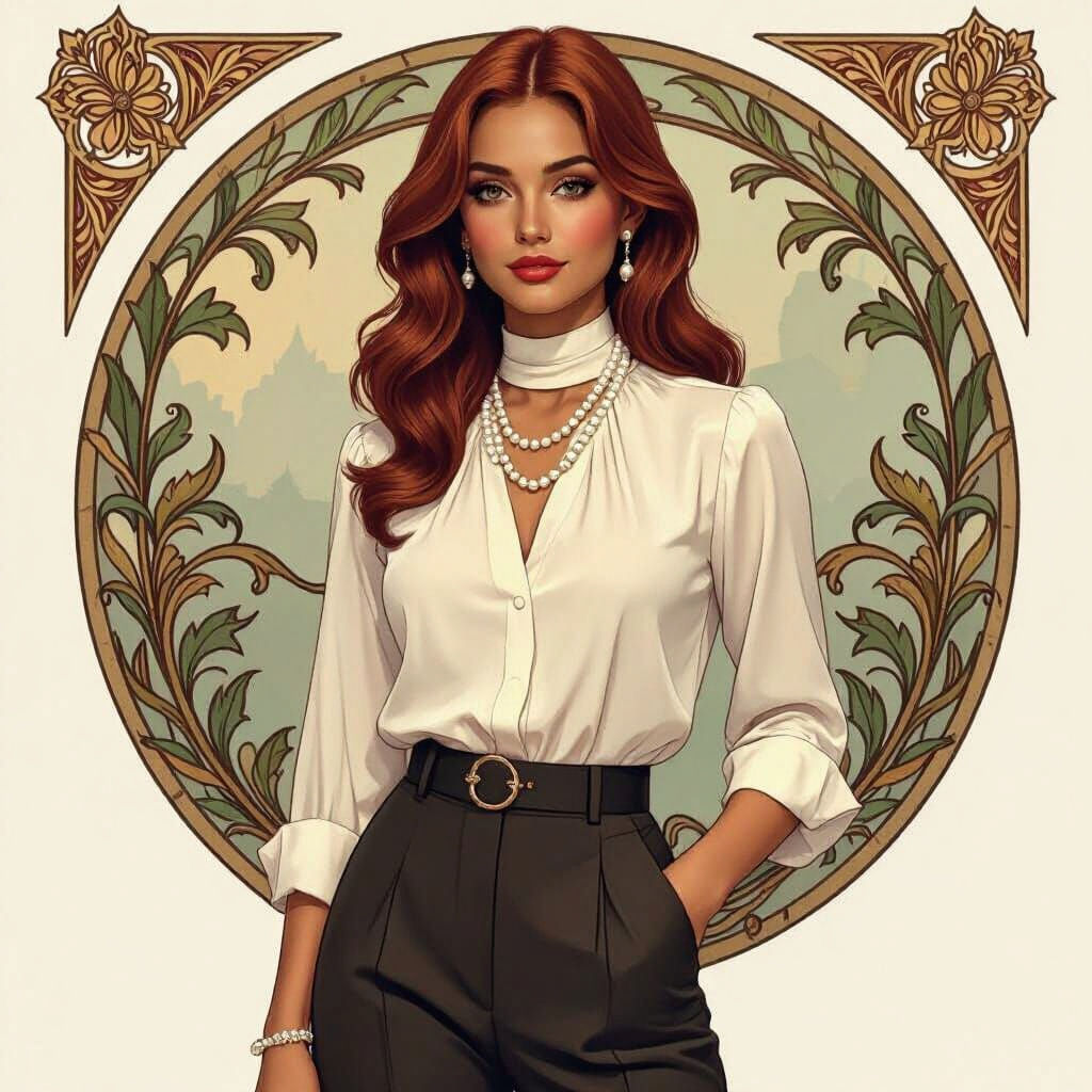 Elegant Portrait of a Burgundy-Haired Woman