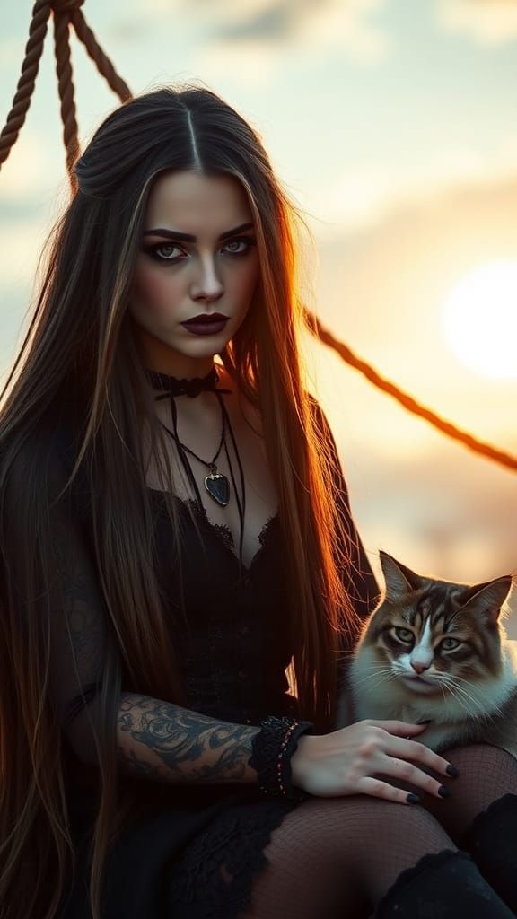 Gothic woman & Cat
