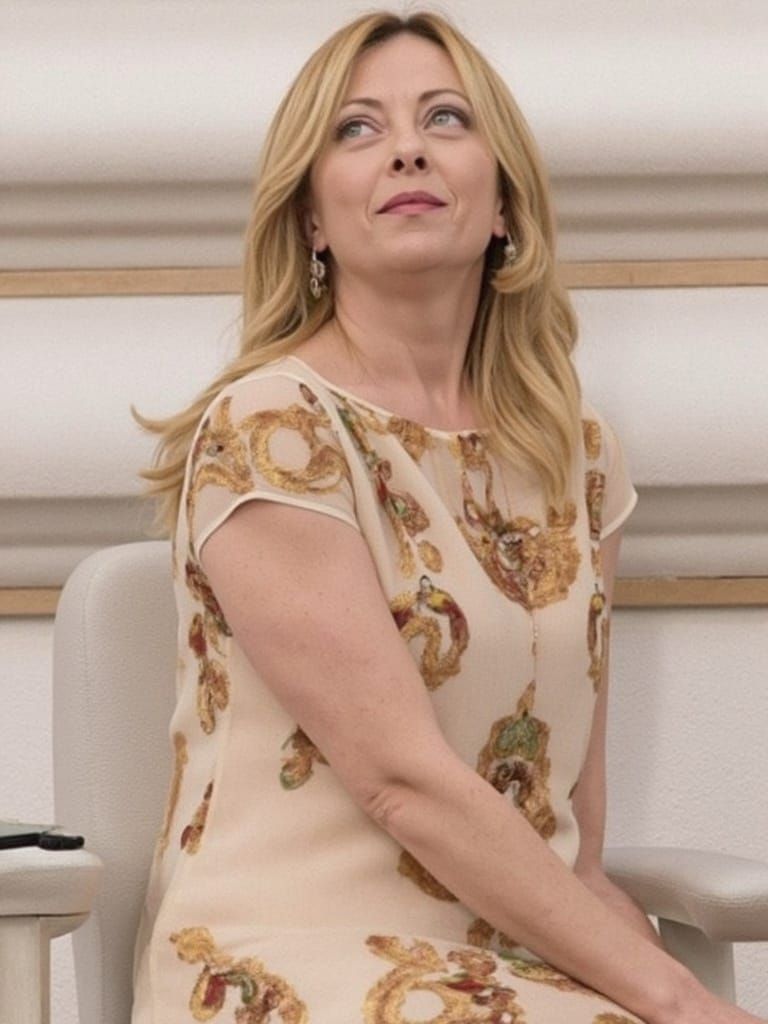 Giorgia Meloni in Elegant Transparent Gown