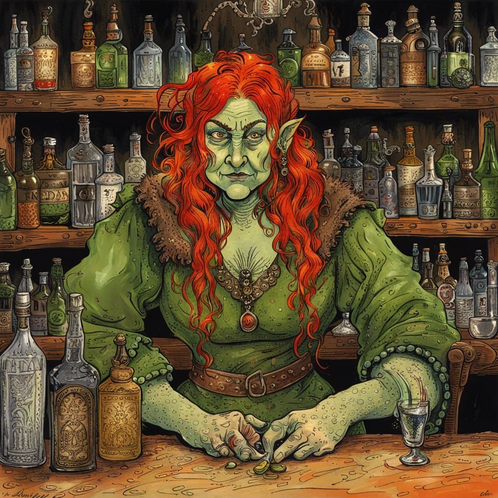 Ornate Portrait of a Female Dwarven Barkeeper