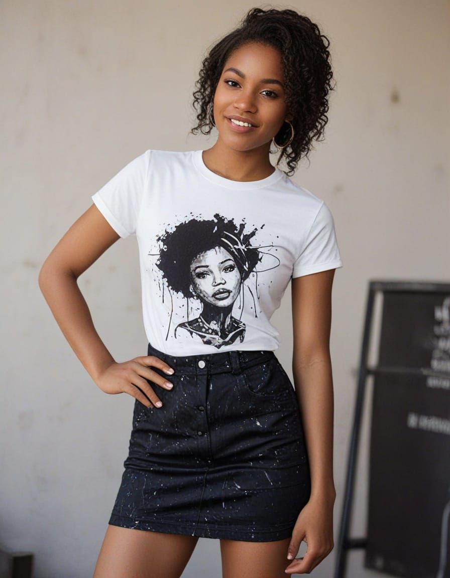 Surreal Portrait of a Black Woman in a Bold, Graphic Shirt