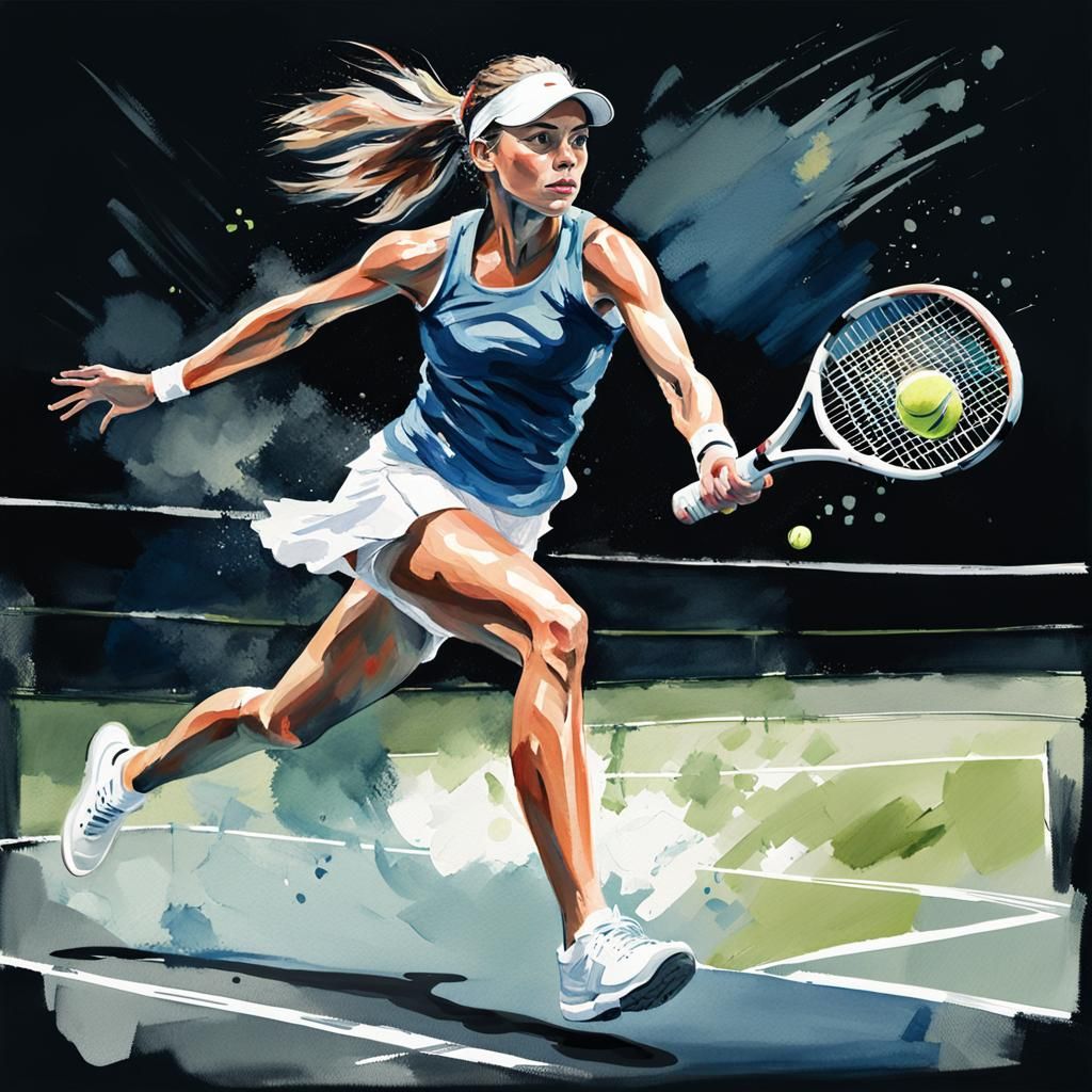 Dynamic Tennis Player in Impressionist Gouache Style