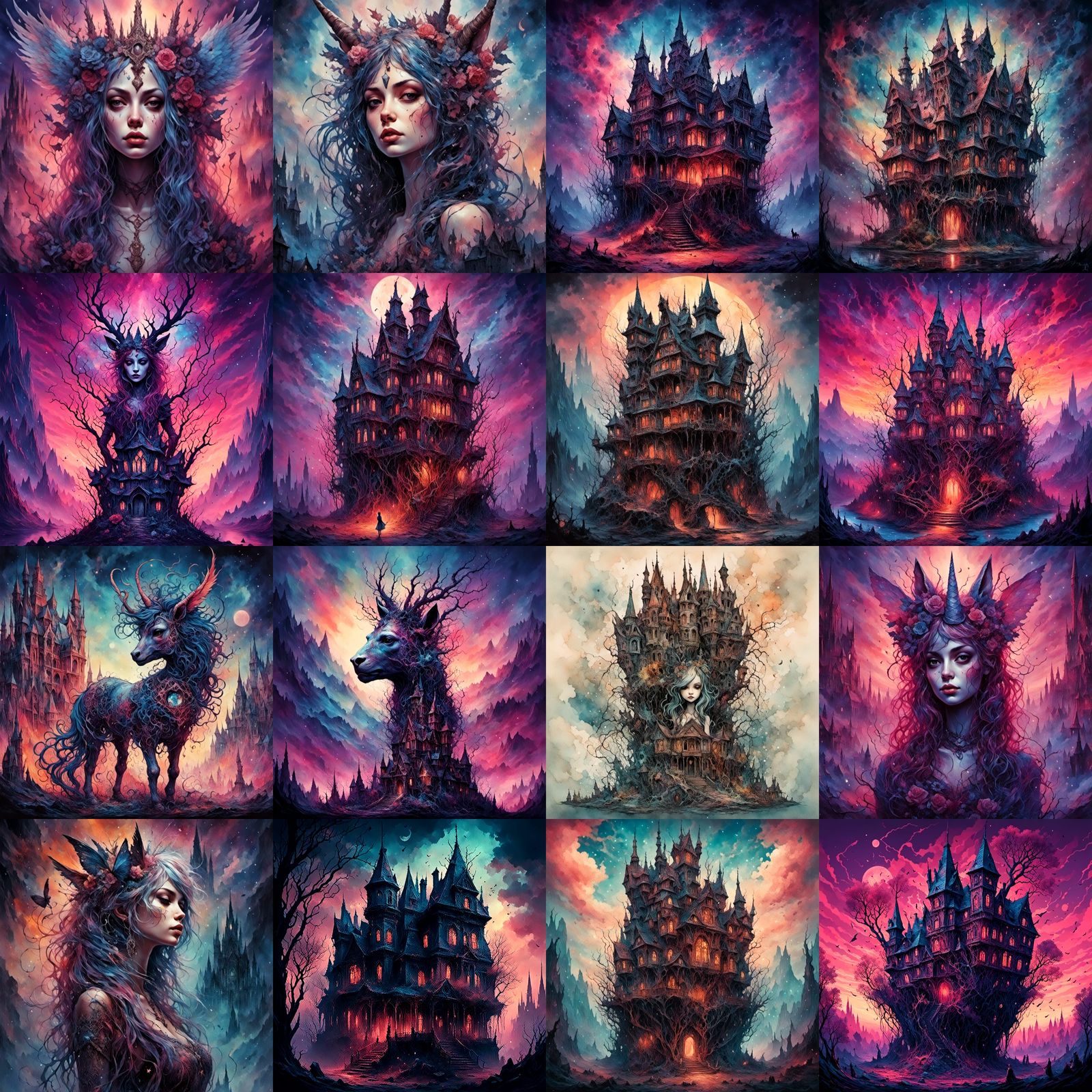 Psychedelic Unicorn Cat in Fantasy Castle