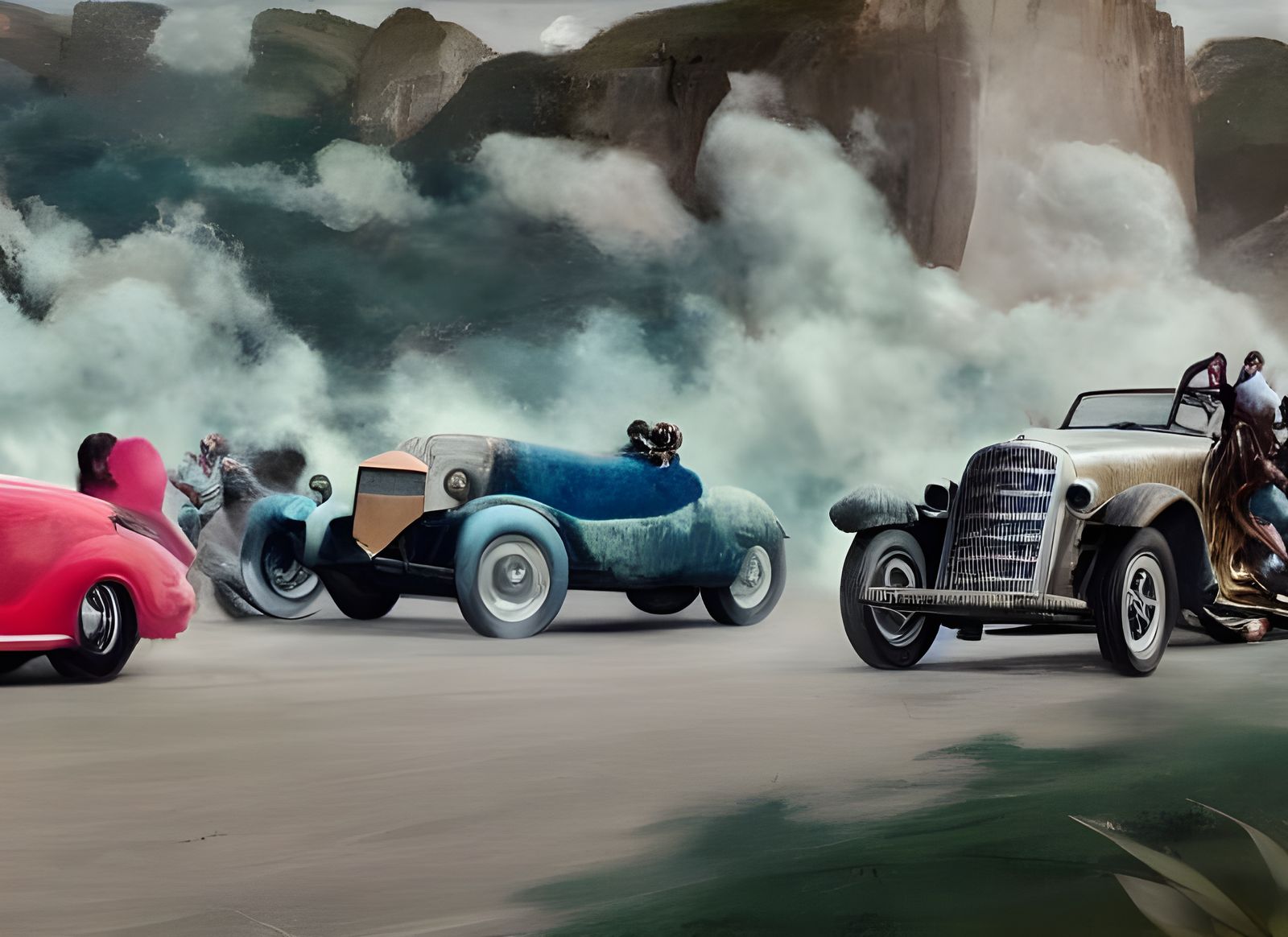 Vintage Pan American Road Race, Hyperrealistic Painting