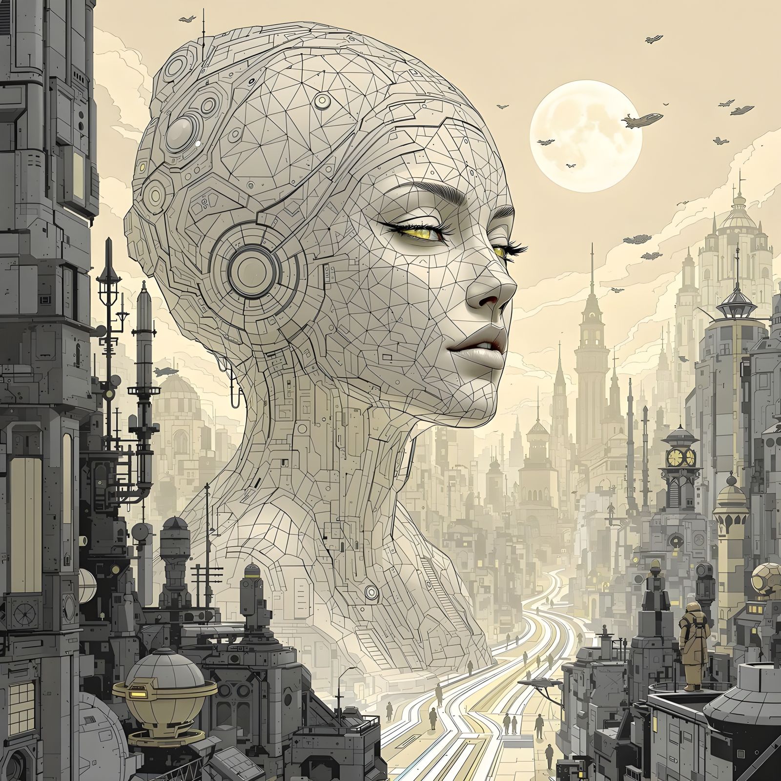 Futuristic Cityscape Inside Woman's Head, Dominique Salm Sty...