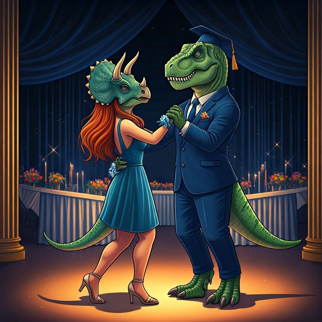 T-Rex and Triceratops Prom Night Dance