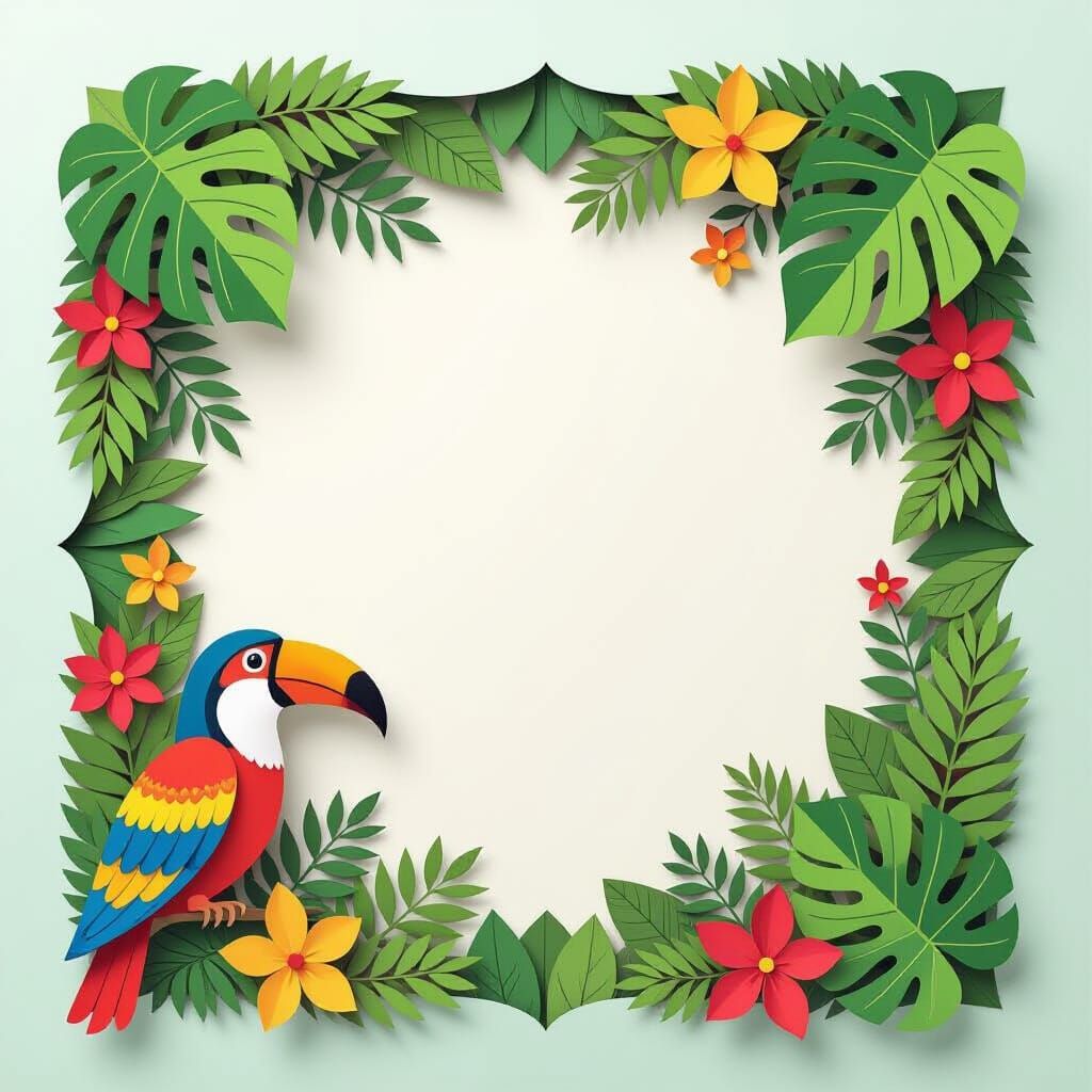 Jungle Coloring Page in Paper Cut Collage Style