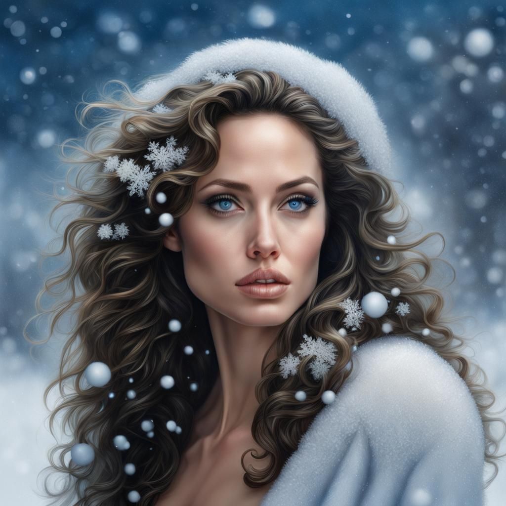 Hyperrealistic Nude Woman with Curly Hair in Snow