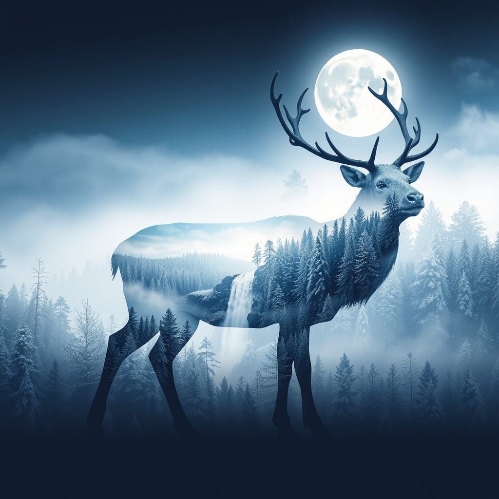 Ethereal Winter Wonderland in a Reindeer's Silhouette
