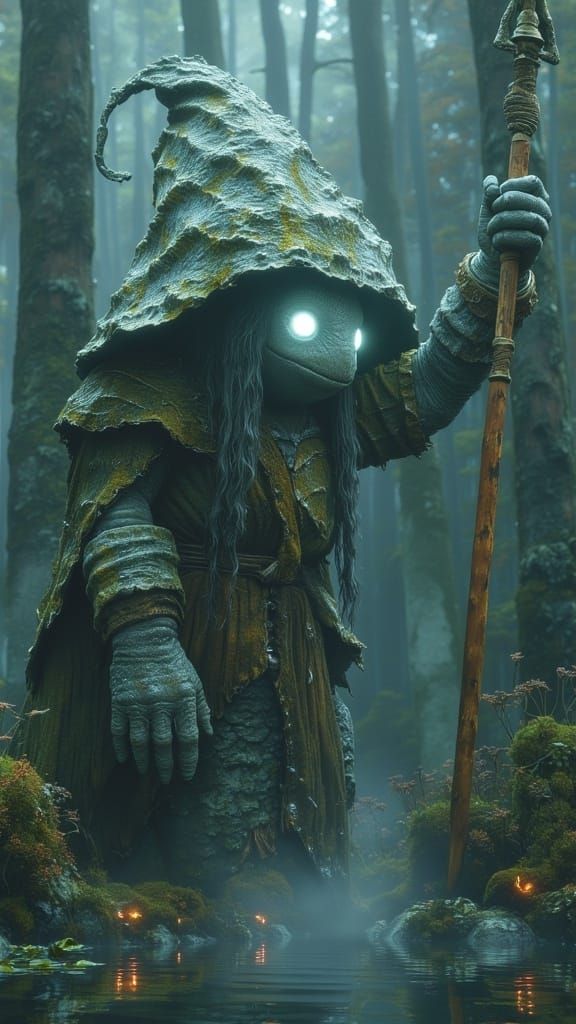 Dark Fantasy Creature in Misty Forest