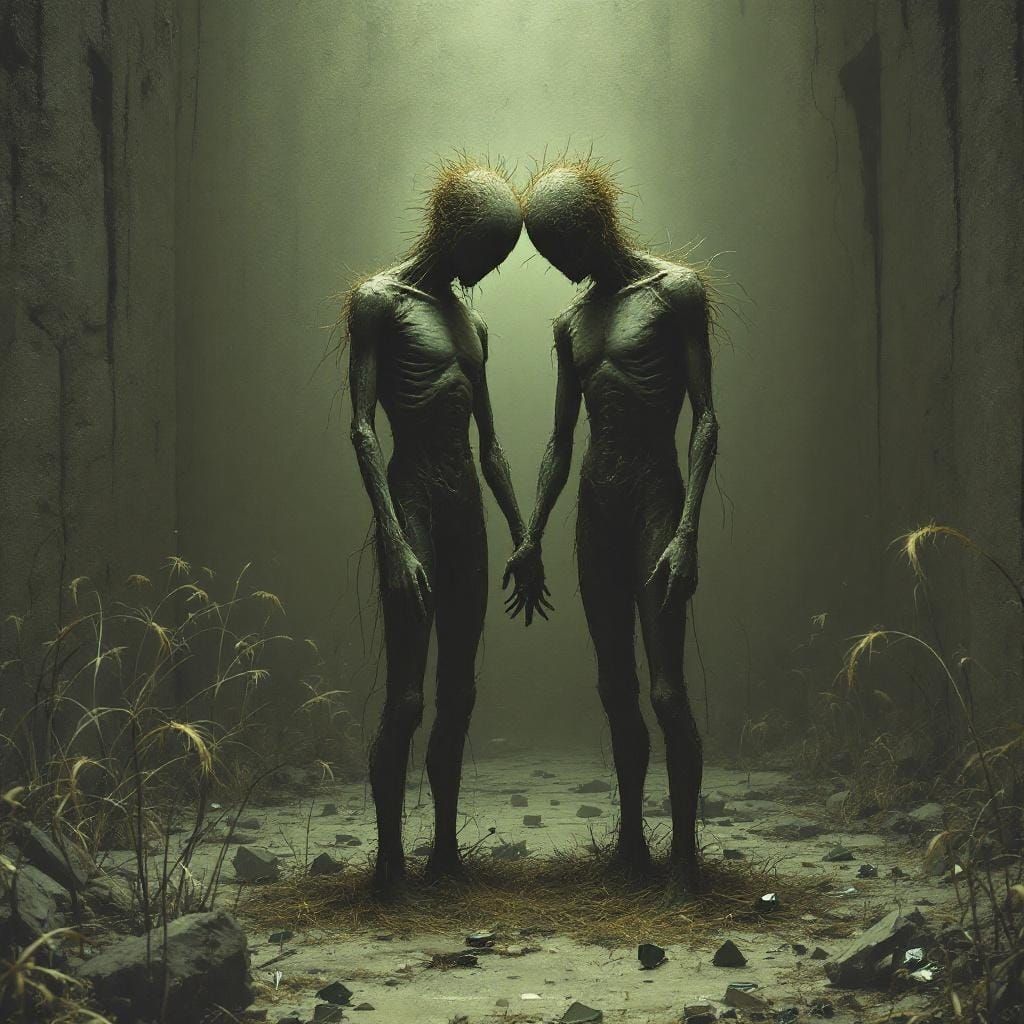 Haunting Hollow Figures in Dimly Lit Dreamscape