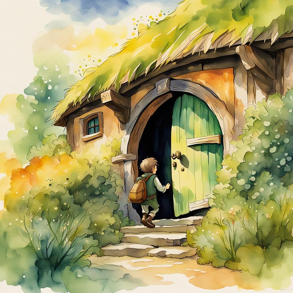 Bilbo Baggins' Hobbit Hole: Whimsical Watercolor Illustratio...