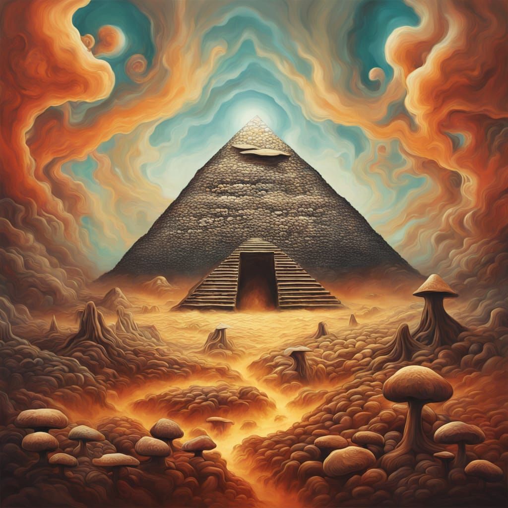 Surreal Giza Pyramids Merge With Psilocybin Mushrooms