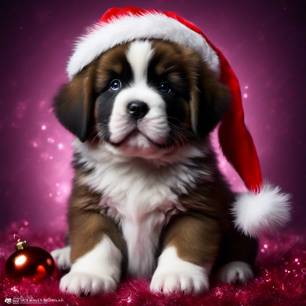 Chibi Saint Bernard Puppy with Santa Hat
