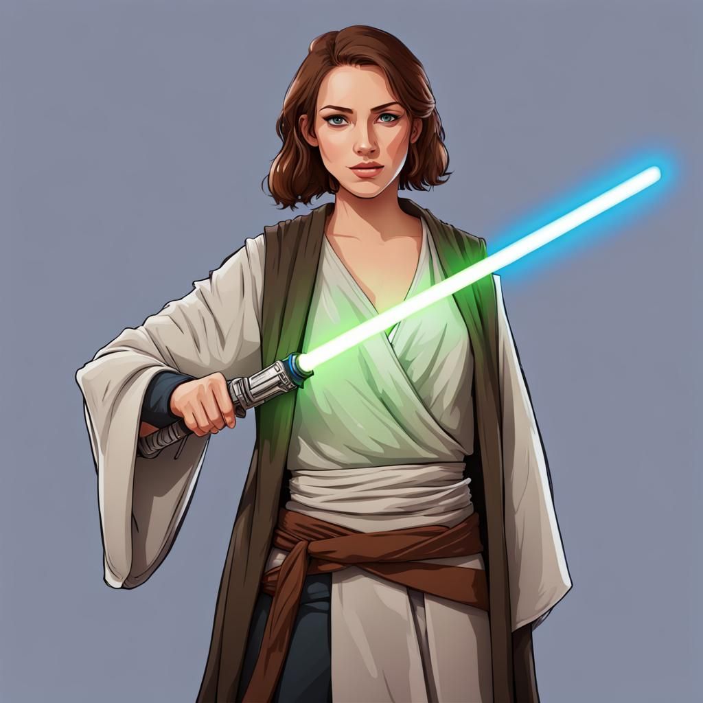 Female Jedi Student with Lightsaber