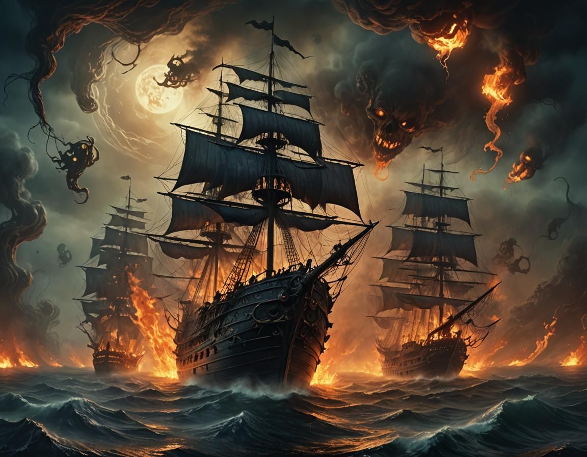 Ghost Pirate Ship Sails Sea of Tormented Souls