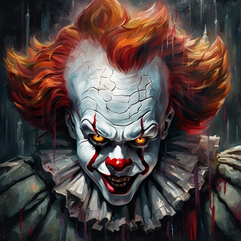 Grotesque Pennywise: Gothic Horror Impressionist Masterpiece