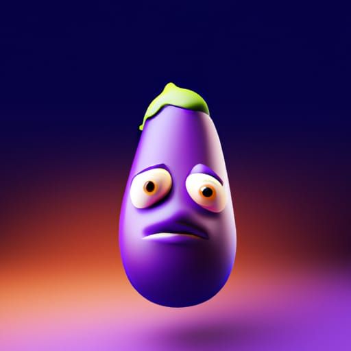 Cute Eggplant Character in Pixar Style