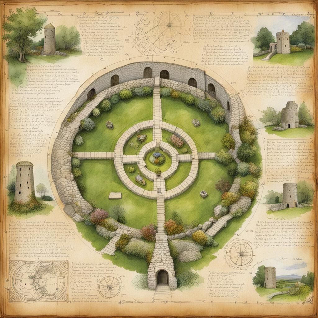 Irish Round Tower with Magical Garden Diagram