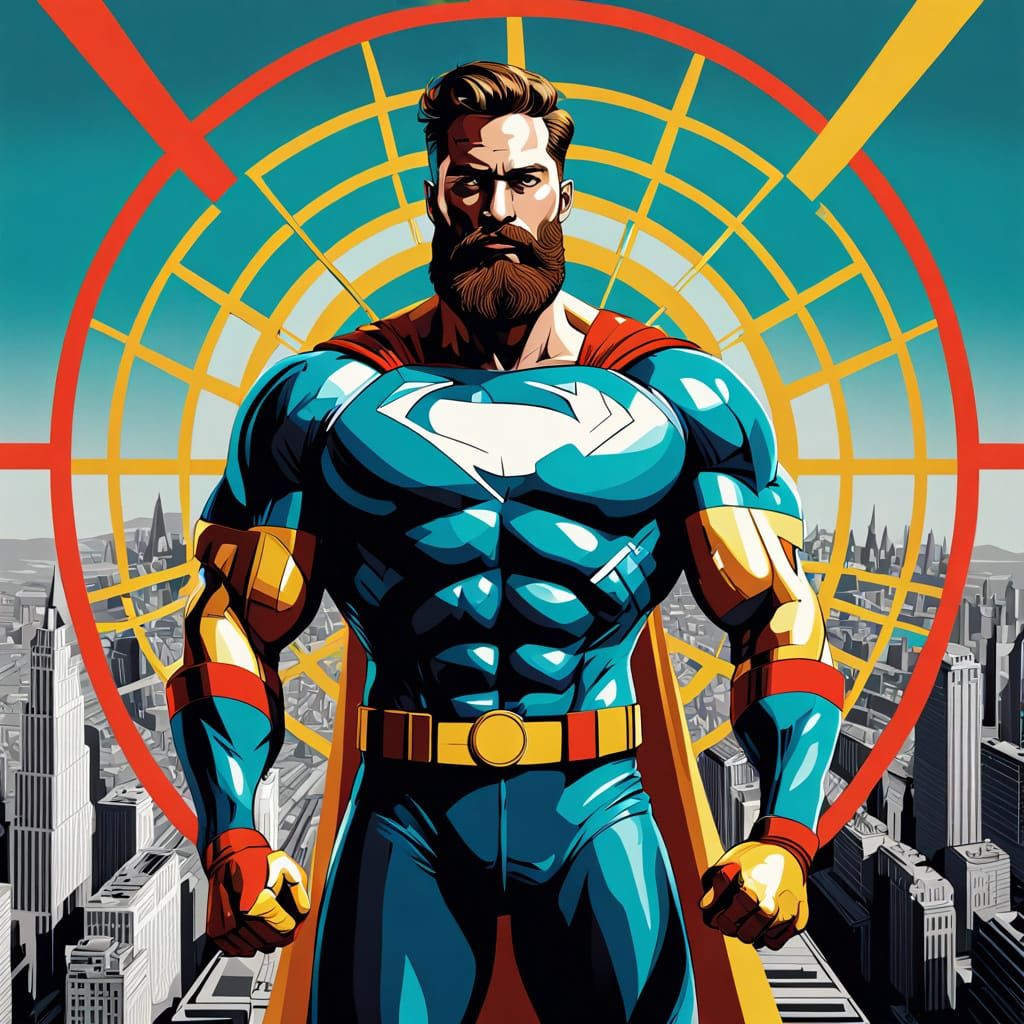 Superhero Triumphant in Cartoon City, Pop Art Style