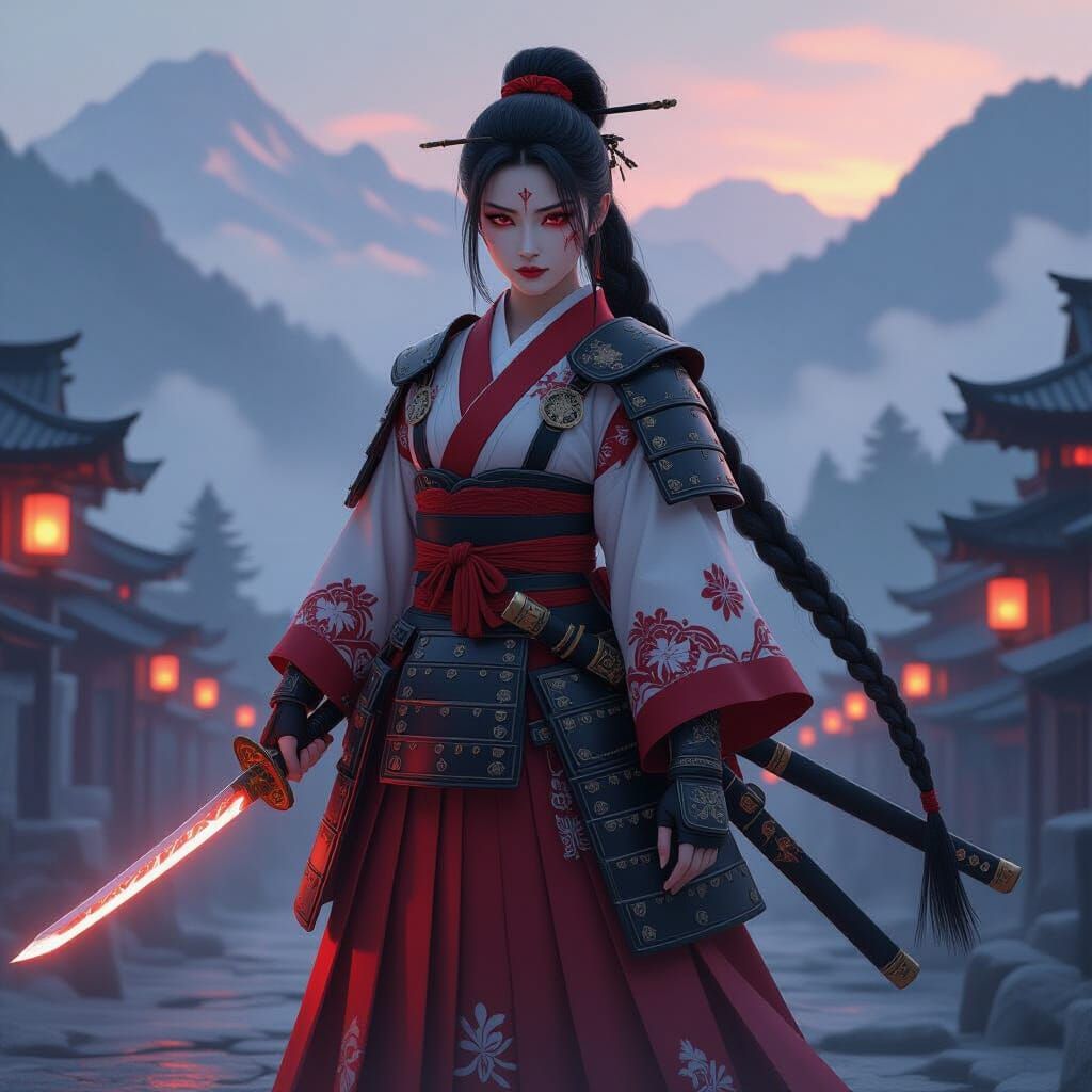 Samurai Shrine Maiden at Dawn: Amano Style