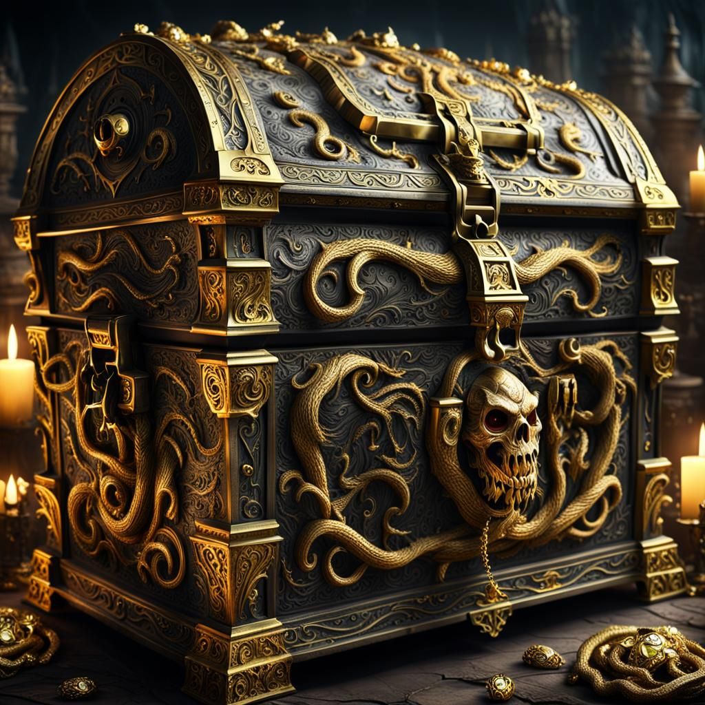 Monstrous Treasure Chest with Cursed Gold Tendrils