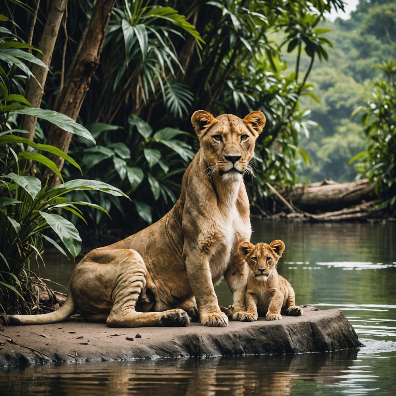 Lioness and Cub Jungle Oasis